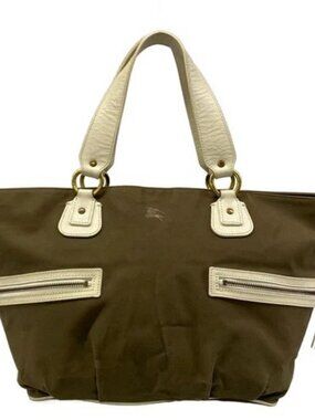 Burberry Blue Label - Khaki White Canvas Leather Shoulder Bag